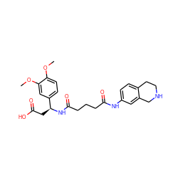 COc1ccc([C@H](CC(=O)O)NC(=O)CCCC(=O)Nc2ccc3c(c2)CNCC3)cc1OC ZINC000058538188