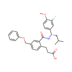 COc1ccc([C@H](CC(C)C)NC(=O)c2cc(COc3ccccc3)ccc2CCC(=O)O)cc1F ZINC000045386661