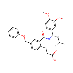 COc1ccc([C@H](CC(C)C)NC(=O)c2cc(COc3ccccc3)ccc2CCC(=O)O)cc1OC ZINC000045356786