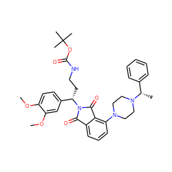 COc1ccc([C@H](CCNC(=O)OC(C)(C)C)N2C(=O)c3cccc(N4CCN([C@@H](C)c5ccccc5)CC4)c3C2=O)cc1OC ZINC000049679042