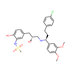COc1ccc([C@H](CCc2ccc(Cl)cc2)NC[C@H](O)Cc2ccc(O)c(NS(C)(=O)=O)c2)cc1OC ZINC000028958156