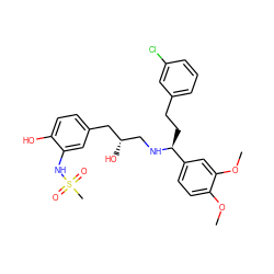 COc1ccc([C@H](CCc2cccc(Cl)c2)NC[C@H](O)Cc2ccc(O)c(NS(C)(=O)=O)c2)cc1OC ZINC000028958150