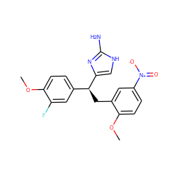 COc1ccc([C@H](Cc2cc([N+](=O)[O-])ccc2OC)c2c[nH]c(N)n2)cc1F ZINC000039279920