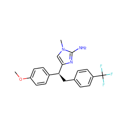 COc1ccc([C@H](Cc2ccc(C(F)(F)F)cc2)c2cn(C)c(N)n2)cc1 ZINC000045261087