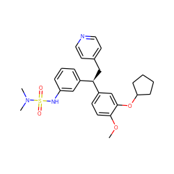 COc1ccc([C@H](Cc2ccncc2)c2cccc(NS(=O)(=O)N(C)C)c2)cc1OC1CCCC1 ZINC000013442048