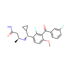 COc1ccc([C@H](N[C@@H](C)CC(N)=O)C2CC2)c(F)c1C(=O)c1cccc(F)c1 ZINC001772614975