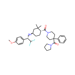 COc1ccc([C@H](N[C@@H]2CC[C@@H](C(=O)N3CCC(C(=O)N4CCCC4)(c4ccccc4)CC3)C(C)(C)C2)C(F)F)cc1 ZINC000042920180