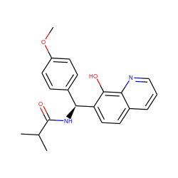 COc1ccc([C@H](NC(=O)C(C)C)c2ccc3cccnc3c2O)cc1 ZINC000037867414