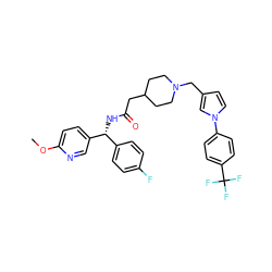 COc1ccc([C@H](NC(=O)CC2CCN(Cc3ccn(-c4ccc(C(F)(F)F)cc4)c3)CC2)c2ccc(F)cc2)cn1 ZINC000042988859
