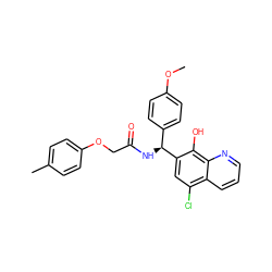 COc1ccc([C@H](NC(=O)COc2ccc(C)cc2)c2cc(Cl)c3cccnc3c2O)cc1 ZINC000040891740
