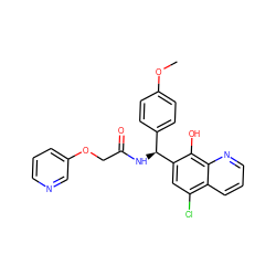 COc1ccc([C@H](NC(=O)COc2cccnc2)c2cc(Cl)c3cccnc3c2O)cc1 ZINC000040891738