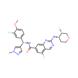 COc1ccc([C@H](NC(=O)c2cc(F)c3cnc(N[C@H]4CCOC[C@H]4F)nc3c2)c2cnn(C)c2)cc1F ZINC000205049686