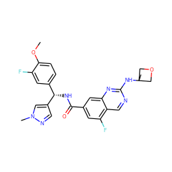 COc1ccc([C@H](NC(=O)c2cc(F)c3cnc(NC4(C)COC4)nc3c2)c2cnn(C)c2)cc1F ZINC000205065992