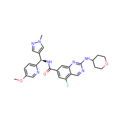 COc1ccc([C@H](NC(=O)c2cc(F)c3cnc(NC4CCOCC4)nc3c2)c2cnn(C)c2)nc1 ZINC000205153294