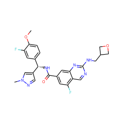 COc1ccc([C@H](NC(=O)c2cc(F)c3cnc(NCC4COC4)nc3c2)c2cnn(C)c2)cc1F ZINC000205058121