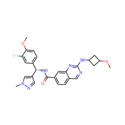 COc1ccc([C@H](NC(=O)c2ccc3cnc(NC4CC(OC)C4)nc3c2)c2cnn(C)c2)cc1F ZINC000205036739
