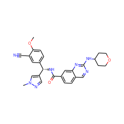 COc1ccc([C@H](NC(=O)c2ccc3cnc(NC4CCOCC4)nc3c2)c2cnn(C)c2)cc1C#N ZINC000205063964