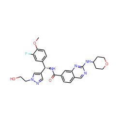 COc1ccc([C@H](NC(=O)c2ccc3cnc(NC4CCOCC4)nc3c2)c2cnn(CCO)c2)cc1F ZINC000205070221