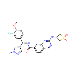 COc1ccc([C@H](NC(=O)c2ccc3cnc(NC4CS(=O)(=O)C4)nc3c2)c2cnn(C)c2)cc1F ZINC000205058082