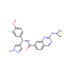 COc1ccc([C@H](NC(=O)c2ccc3cnc(NC4CSC4)nc3c2)c2cnn(C)c2)cc1F ZINC000205037884