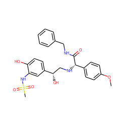 COc1ccc([C@H](NC[C@H](O)c2ccc(O)c(NS(C)(=O)=O)c2)C(=O)NCc2ccccc2)cc1 ZINC000027104165