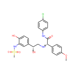COc1ccc([C@H](NC[C@H](O)c2ccc(O)c(NS(C)(=O)=O)c2)C(=O)Nc2ccc(Cl)cc2)cc1 ZINC000027109315