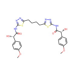 COc1ccc([C@H](O)C(=O)Nc2nnc(CCCCc3nnc(NC(=O)[C@H](O)c4ccc(OC)cc4)s3)s2)cc1 ZINC000169698210