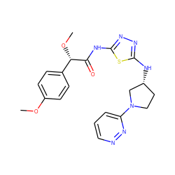 COc1ccc([C@H](OC)C(=O)Nc2nnc(N[C@@H]3CCN(c4cccnn4)C3)s2)cc1 ZINC000653812612