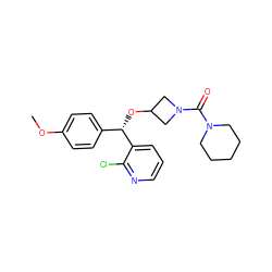 COc1ccc([C@H](OC2CN(C(=O)N3CCCCC3)C2)c2cccnc2Cl)cc1 ZINC000073258813