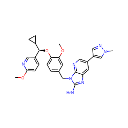 COc1ccc([C@H](Oc2ccc(Cn3c(N)nc4cc(-c5cnn(C)c5)cnc43)cc2OC)C2CC2)cn1 ZINC000473159262
