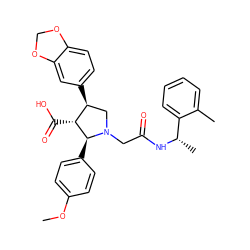 COc1ccc([C@H]2[C@H](C(=O)O)[C@@H](c3ccc4c(c3)OCO4)CN2CC(=O)N[C@@H](C)c2ccccc2C)cc1 ZINC000027204101