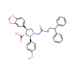 COc1ccc([C@H]2[C@H](C(=O)O)[C@@H](c3ccc4c(c3)OCO4)CN2CC(=O)NCC(c2ccccc2)c2ccccc2)cc1 ZINC000027198386