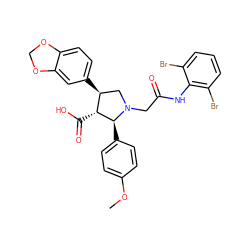 COc1ccc([C@H]2[C@H](C(=O)O)[C@@H](c3ccc4c(c3)OCO4)CN2CC(=O)Nc2c(Br)cccc2Br)cc1 ZINC000027195413