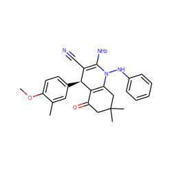 COc1ccc([C@H]2C(C#N)=C(N)N(Nc3ccccc3)C3=C2C(=O)CC(C)(C)C3)cc1C ZINC000000621934