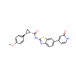 COc1ccc([C@H]2C[C@@H]2C(=O)Nc2nc3ccc(-c4cc[nH]c(=O)c4)cc3s2)cc1 ZINC000103290040