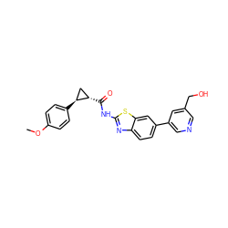 COc1ccc([C@H]2C[C@@H]2C(=O)Nc2nc3ccc(-c4cncc(CO)c4)cc3s2)cc1 ZINC000103290039