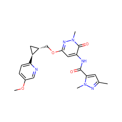 COc1ccc([C@H]2C[C@@H]2COc2cc(NC(=O)c3cc(C)nn3C)c(=O)n(C)n2)nc1 ZINC000218404659