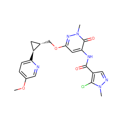 COc1ccc([C@H]2C[C@@H]2COc2cc(NC(=O)c3cnn(C)c3Cl)c(=O)n(C)n2)nc1 ZINC000218390972