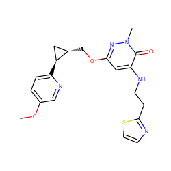 COc1ccc([C@H]2C[C@@H]2COc2cc(NCCc3nccs3)c(=O)n(C)n2)nc1 ZINC000221915572