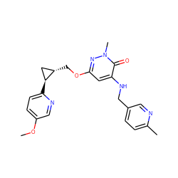 COc1ccc([C@H]2C[C@@H]2COc2cc(NCc3ccc(C)nc3)c(=O)n(C)n2)nc1 ZINC000218526008