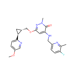 COc1ccc([C@H]2C[C@@H]2COc2cc(NCc3ccc(F)c(C)n3)c(=O)n(C)n2)nc1 ZINC000218538515