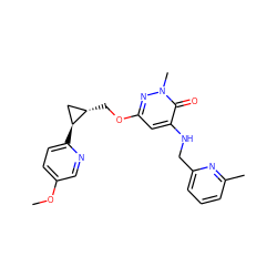 COc1ccc([C@H]2C[C@@H]2COc2cc(NCc3cccc(C)n3)c(=O)n(C)n2)nc1 ZINC000218391170