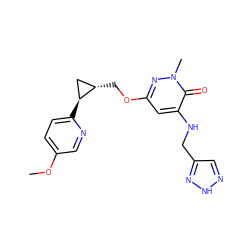 COc1ccc([C@H]2C[C@@H]2COc2cc(NCc3cn[nH]n3)c(=O)n(C)n2)nc1 ZINC000221926436