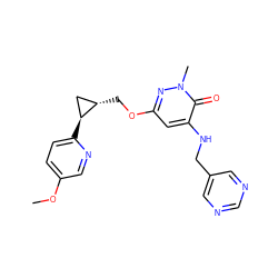 COc1ccc([C@H]2C[C@@H]2COc2cc(NCc3cncnc3)c(=O)n(C)n2)nc1 ZINC000218525906