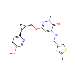 COc1ccc([C@H]2C[C@@H]2COc2cc(NCc3csc(C)n3)c(=O)n(C)n2)nc1 ZINC000218490071