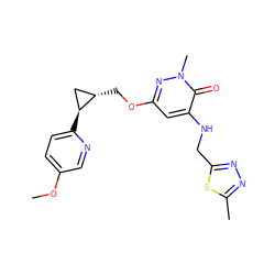 COc1ccc([C@H]2C[C@@H]2COc2cc(NCc3nnc(C)s3)c(=O)n(C)n2)nc1 ZINC000217648707