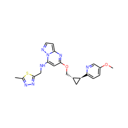 COc1ccc([C@H]2C[C@@H]2COc2cc(NCc3nnc(C)s3)n3nccc3n2)nc1 ZINC000144660080