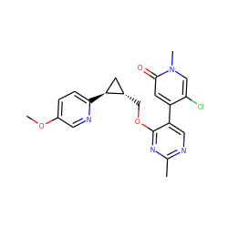 COc1ccc([C@H]2C[C@@H]2COc2nc(C)ncc2-c2cc(=O)n(C)cc2Cl)nc1 ZINC000209442426