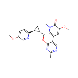 COc1ccc([C@H]2C[C@@H]2COc2nc(C)ncc2-c2cc(OC)c(=O)n(C)c2)nc1 ZINC000209432374