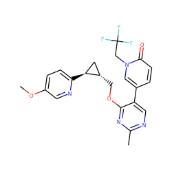 COc1ccc([C@H]2C[C@@H]2COc2nc(C)ncc2-c2ccc(=O)n(CC(F)(F)F)c2)nc1 ZINC001772641659